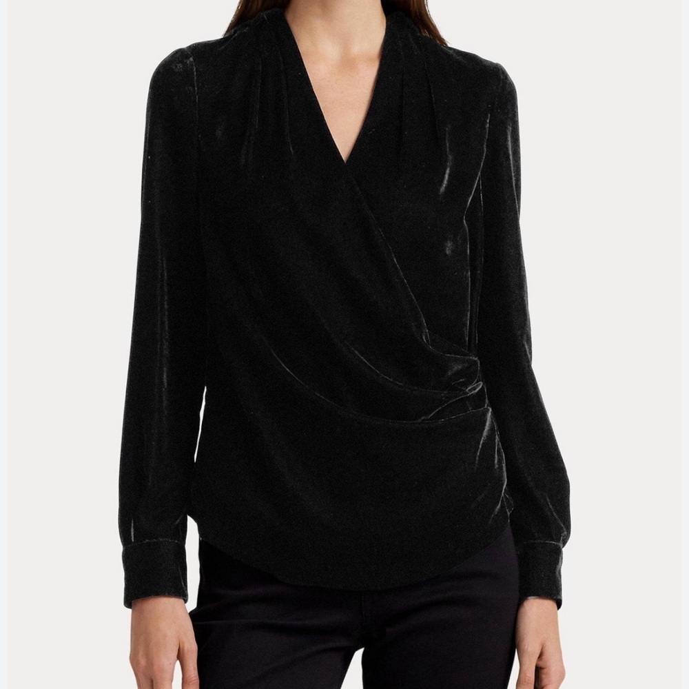 Lauren Ralph Lauren Black Velvet Wrap Blouse